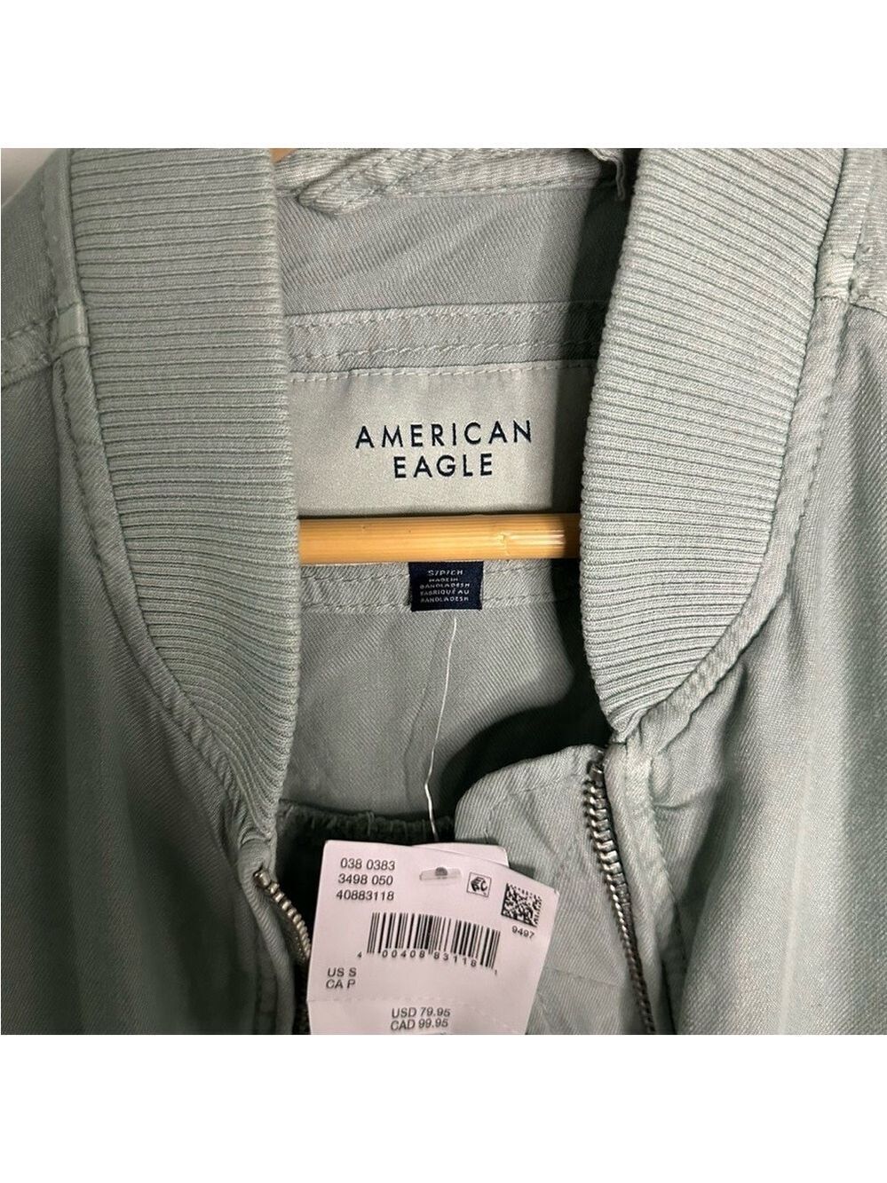 American Eagle-Linen-Blend Cropped Bomber Jacket-Size Small-Moss Grey - Picture 8 of 9
